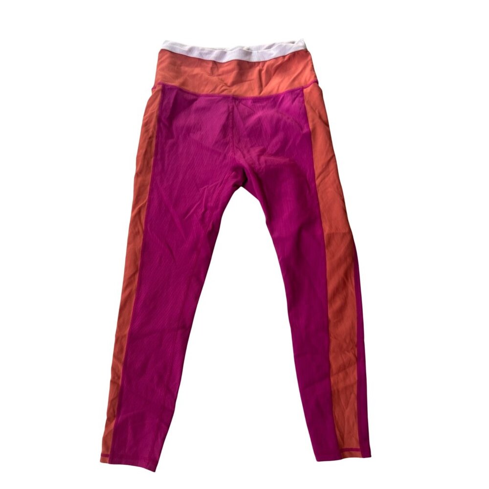 Wilo Ankle Leggings Women's Size L Orange, Pink, White High Waisted Workout Pant